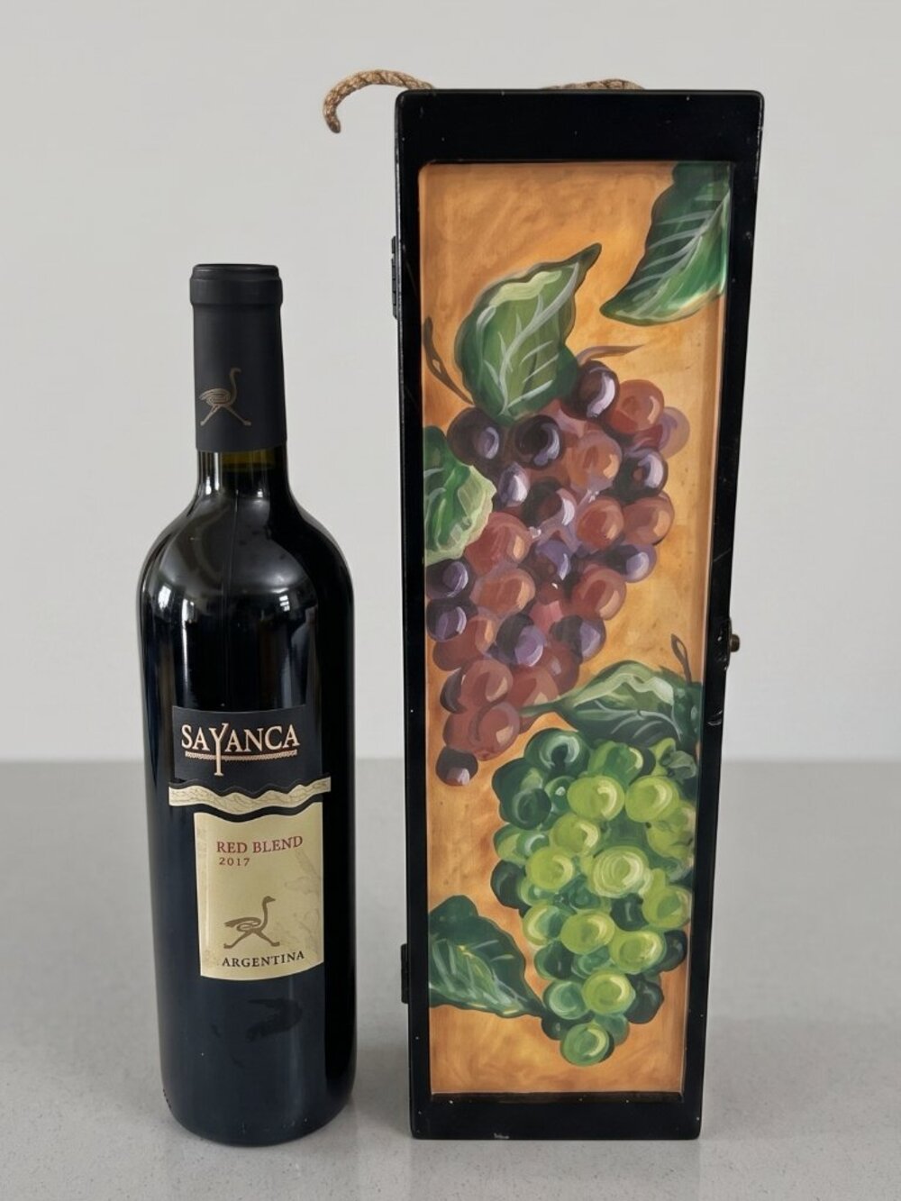 Dennis East International Wooden Wine Box Grapes Tuscan Decor Bottle Case 14.75”